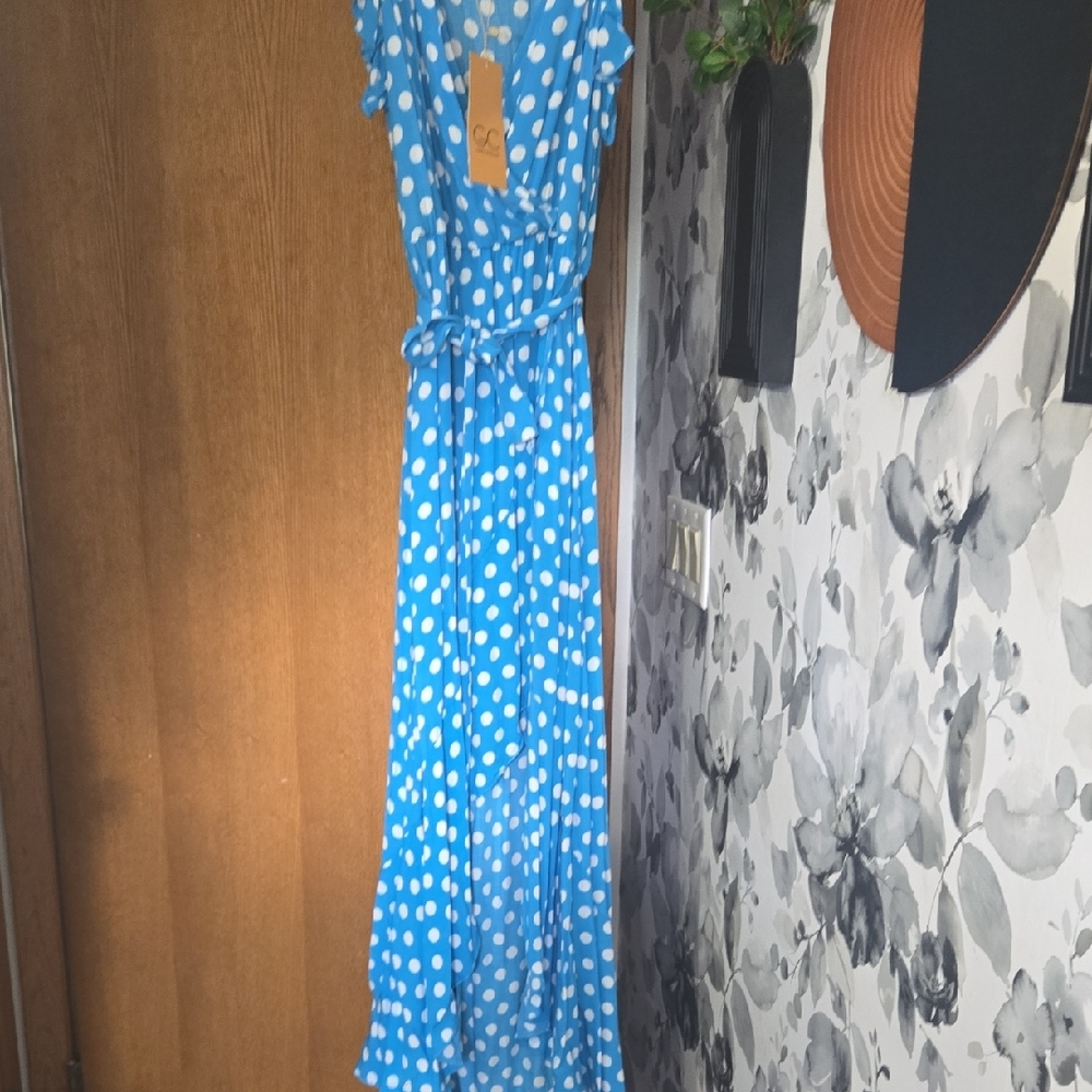 Chic Blue Polka Dot Maxi Dress